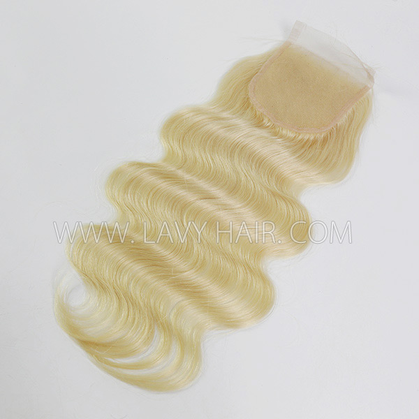 (New)#613 Blonde Color Lace top closure 4*4 5*5 6*6 7*7 Straight and Body wave Human hair Transparent Lace Swiss lace