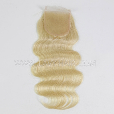 (New)#613 Blonde Color Lace top closure 4*4 5*5 6*6 7*7 Straight and Body wave Human hair Transparent Lace Swiss lace