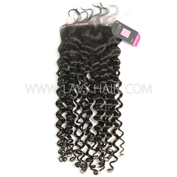 Superior Grade 4C Curly Hairline Lace closure 5*5" Italian Curly Human hair medium brown Swiss lace