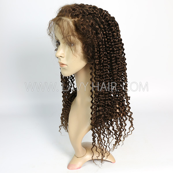 4# Chocolate Brown 130% Density Full Lace Wigs Deep Curly Human Hair