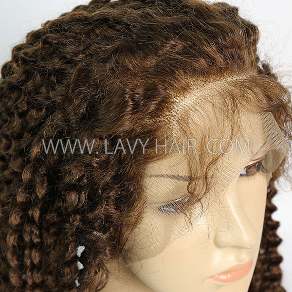 4# Chocolate Brown 130% Density Full Lace Wigs Deep Curly Human Hair