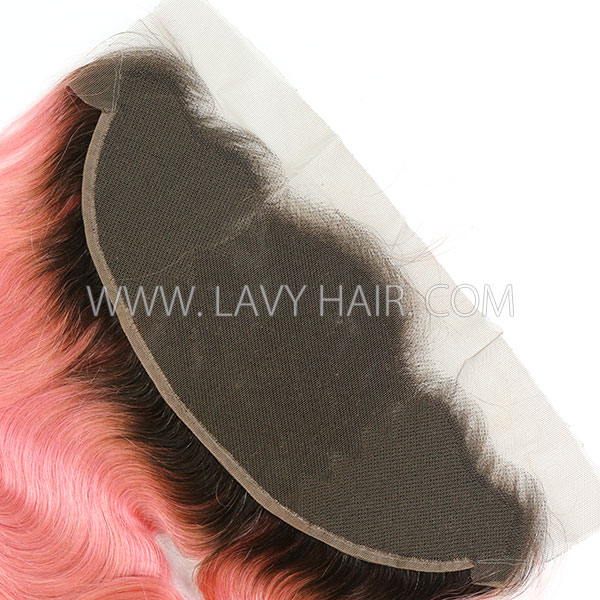 # 1B/Pink Ear to ear 13*4 Lace Frontal Body Wave and Straight Human hair medium brown Swiss lace