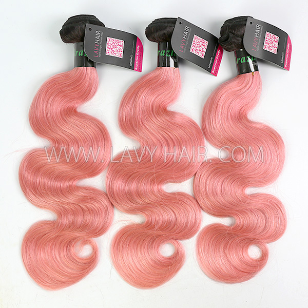 #1B/Pink Superior Grade 3 Bundles With Lace Closure Straight&Body Wave Brazilian Peruvian Malaysian Indian European Cambodian Burmese Mongolian