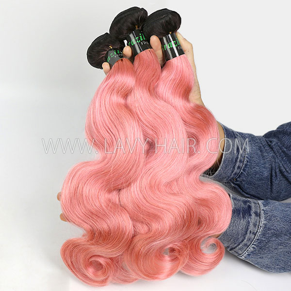 #1B/Pink Superior Grade 3 Bundles With Lace Closure Straight&Body Wave Brazilian Peruvian Malaysian Indian European Cambodian Burmese Mongolian