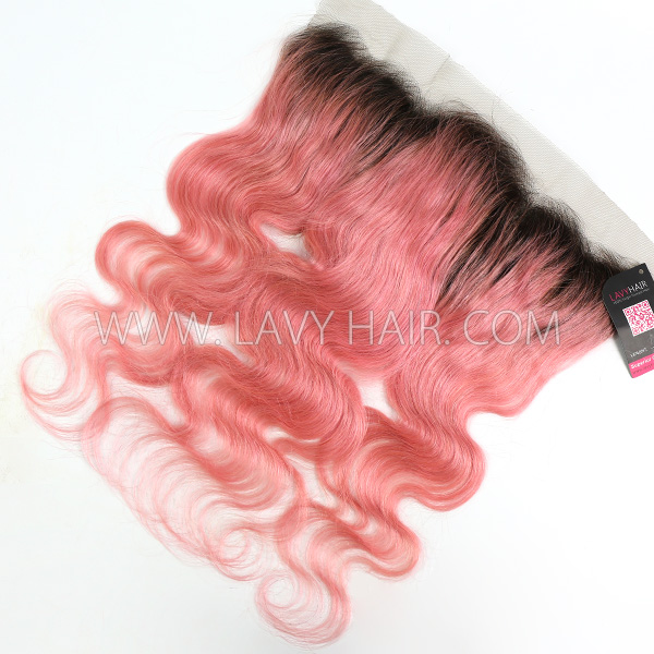 # 1B/Pink Ear to ear 13*4 Lace Frontal Body Wave Human hair medium brown Swiss lace