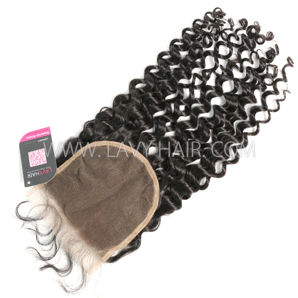 Superior Grade 4C Curly Hairline Lace closure 5*5" Italian Curly Human hair medium brown Swiss lace