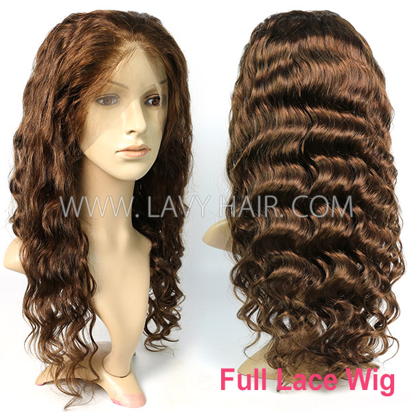 4# Chocolate Brown 130% Density Full Lace Wigs Loose Wave Human Hair