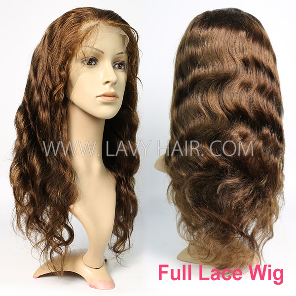 4# Chocolate Brown 130% Density Full Lace Wigs Body Wave Human Hair