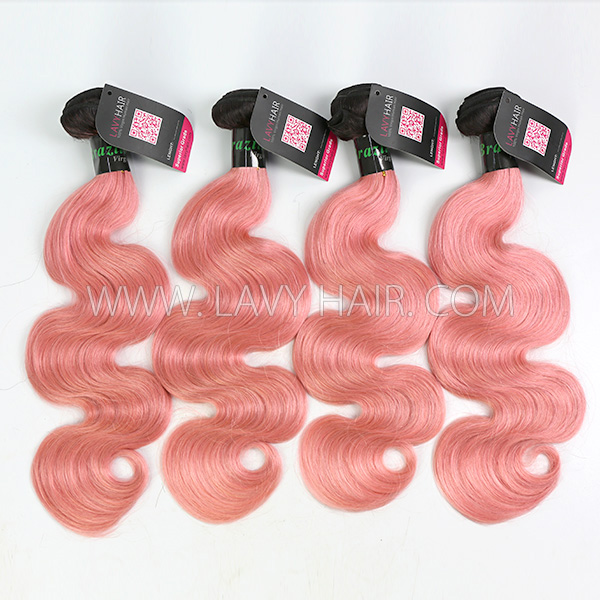 #1B/Pink Superior Grade 4 bundles with Lace Closure Body Wave Hair Brazilian Peruvian Malaysian Indian European Cambodian Burmese Mongolian
