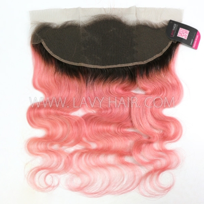 # 1B/Pink Ear to ear 13*4 Lace Frontal Body Wave and Straight Human hair medium brown Swiss lace