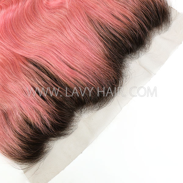 # 1B/Pink Ear to ear 13*4 Lace Frontal Body Wave and Straight Human hair medium brown Swiss lace