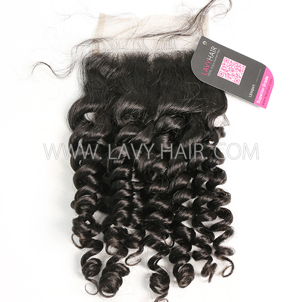 Superior Grade 4C Curly Hairline Lace top closure 4*4" Spiral curly Human hair medium brown Swiss lace