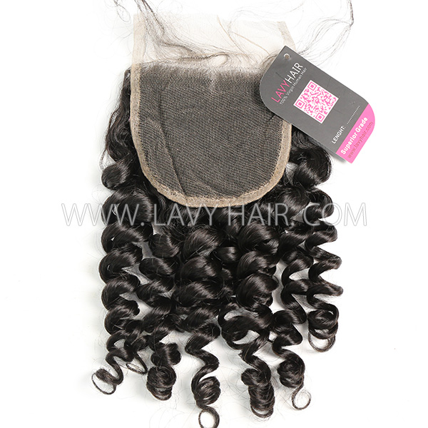 Superior Grade 4C Curly Hairline Lace top closure 4*4" Spiral curly Human hair medium brown Swiss lace