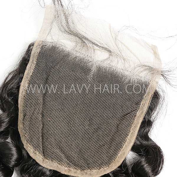 Lace top closure 4*4" Spiral curly Human hair medium brown Swiss lace