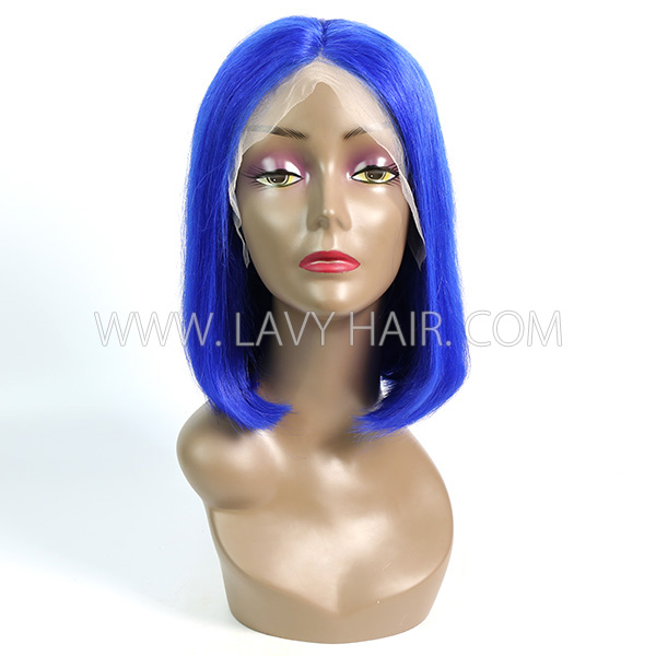 Blue Color Lace Frontal Bob Wig 150% Density Straight Hair Human hair