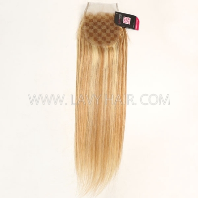#P10/24 Lace top closure 4*4" Straight  Human hair medium brown Swiss lace