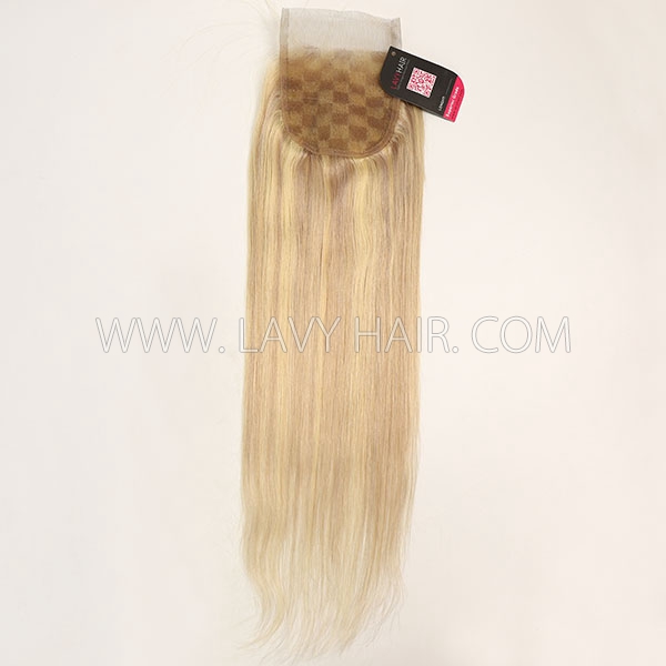 #P18/613 Lace top closure 4*4" Straight Human hair medium brown Swiss lace