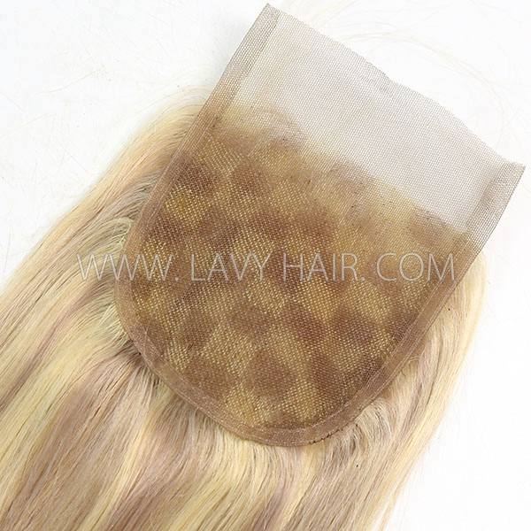 #P18/613 Lace top closure 4*4" Straight  Human hair medium brown Swiss lace