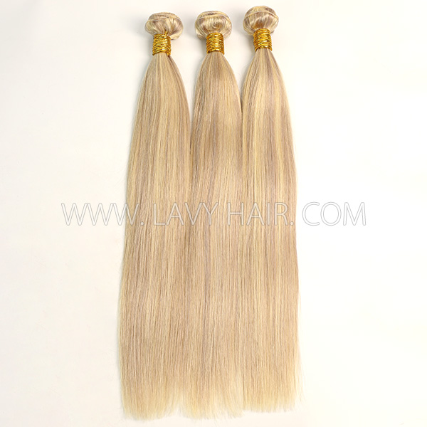 Color p18/613 Straight Hair Human Virgin Hair 2/3 Bundles With Lace Closure 4*4