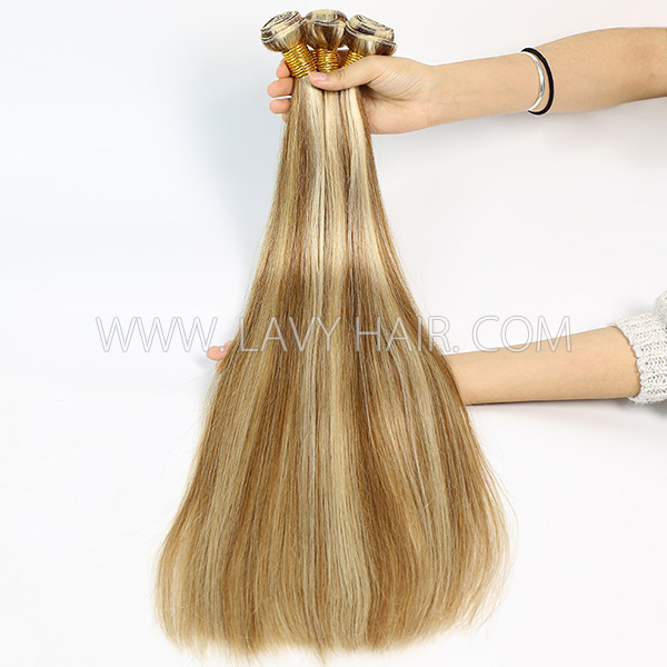 Color p8/613 Straight Hair Human Virgin Hair 2/3 Bundles With Lace Closure 4*4