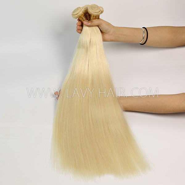 Color 60 Straight Hair Human Virgin Hair 2/3 Bundles With Lace Closure 4*4