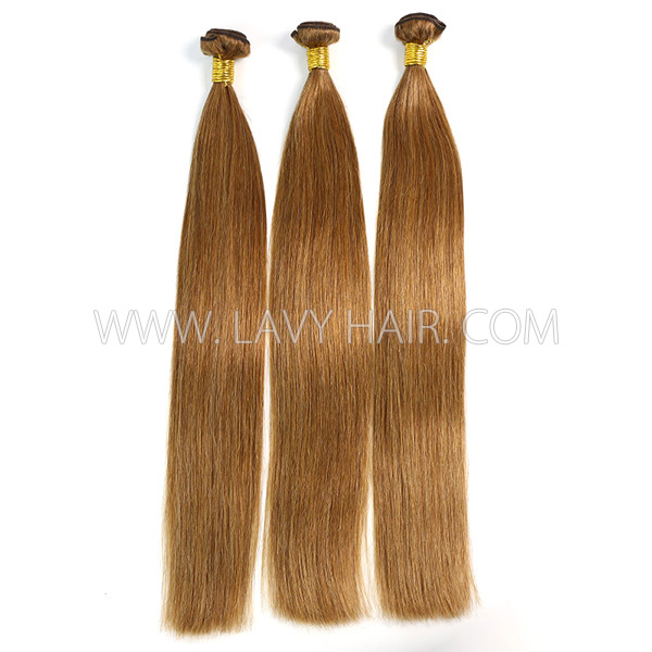 Color 8 Straight Hair Human Virgin Hair 2/3 Bundles With Lace Closure 4*4