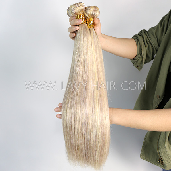 Color p18/613 Straight Hair Human Virgin Hair 2/3 Bundles With Lace Closure 4*4