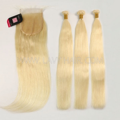 Color 60 Straight Hair Human Virgin Hair 2/3 Bundles With Lace Closure 4*4