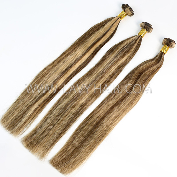 Color p4/27 Straight Hair Human Virgin Hair 2/3 Bundles With Lace Closure 4*4