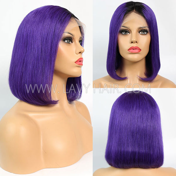 #1B/Purple Color Lace Frontal Bob Wig 150% Density Straight Hair Human Hair