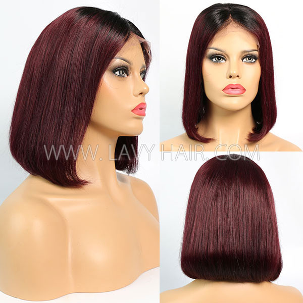 #1B/99J Color Lace Frontal Bob Wig 150% Density Straight Hair Human Hair