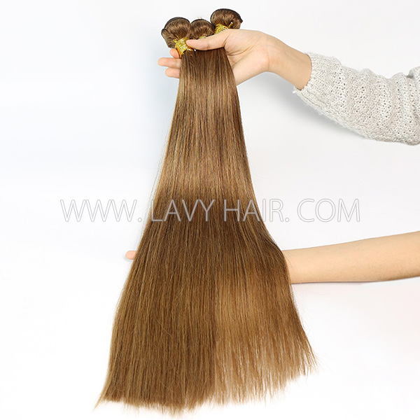 Color 6 Straight Hair Human Virgin Hair 2/3 Bundles With Lace Closure 4*4