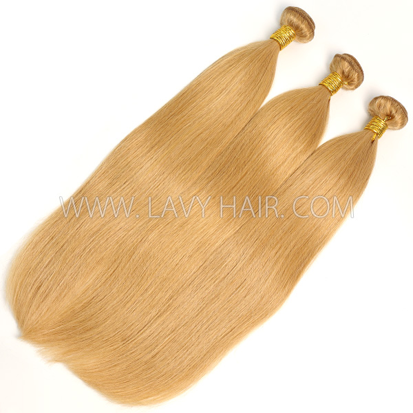 Color 27 Straight Hair Human Virgin Hair 2/3 Bundles With Lace Closure 4*4