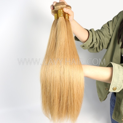 Color 27 Straight Hair Human Virgin Hair 2/3 Bundles With Lace Closure 4*4