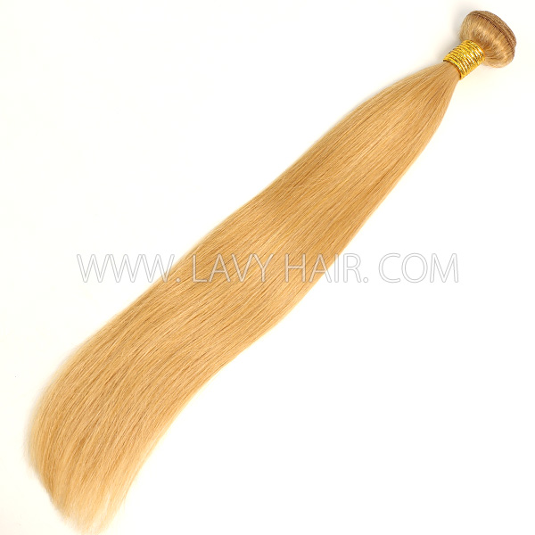 Color 27 Straight Hair Human Virgin Hair 2/3 Bundles With Lace Closure 4*4