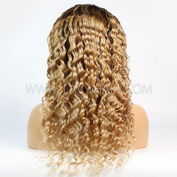 Color T4/27 Lace Frontal Wigs 130% Density Deep Wave Human Hair