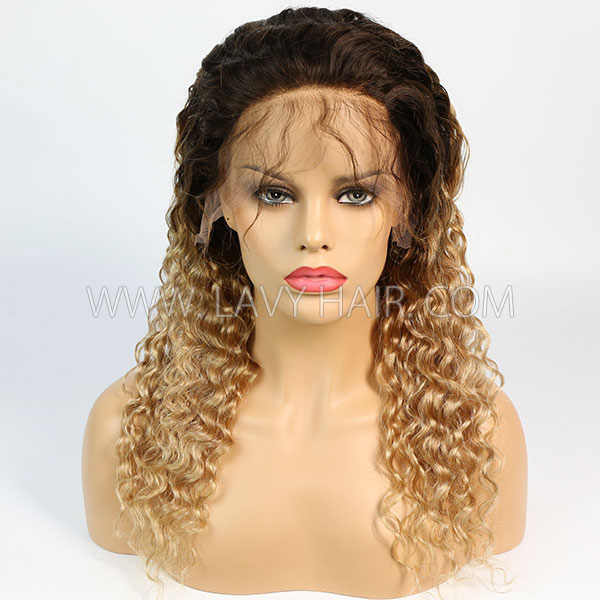 Color T4/27 Lace Frontal Wigs 130% Density Deep Wave Human Hair