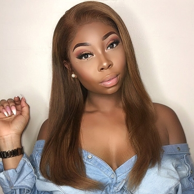 #4 Brown Color Lace Frontal Wigs 130% Density Straight Hair Human hair
