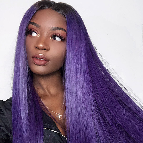1B/Purple Color Lace Frontal Wig Straight Hair Human Hair