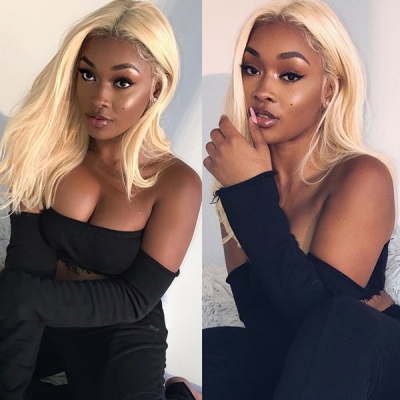 (New Update) 200% Density #613 Blonde 13*4 Full Frontal Lace Wigs Human Hair Transparent Lace