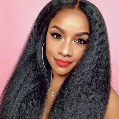 4c Curly Hairline Kinky Edge Kinky Straight 130% Density Lace Frontal Wigs Pre plucked 100% Real Human Hair Hot Selling
