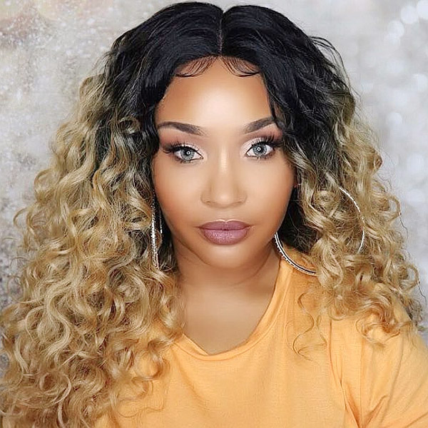 Color T4/27 Lace Frontal Wigs 130% Density Deep Wave Human Hair