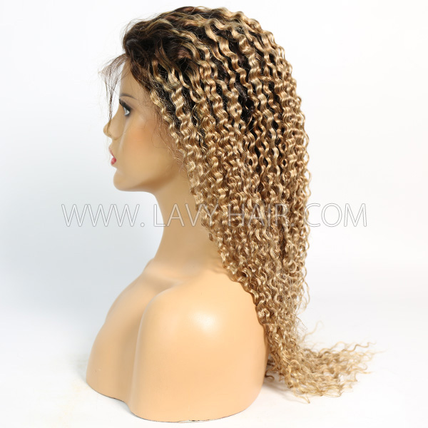 Color T4/27 Lace Frontal Wigs 130% Density Deep Curly Human Hair