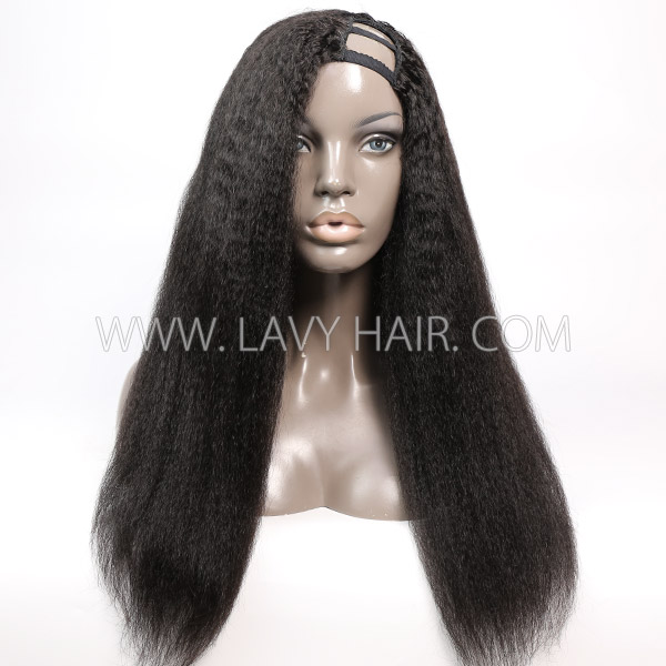 (New Update)12-30 inches Kinky Straight U part / V part Wig 150%&200% Density 100% Human Hair Leave Out Wig