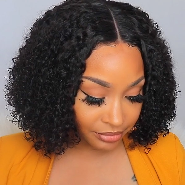 180% Density Bob Wig Celebrity Style Small Kinky Curly Lace Closure Wig