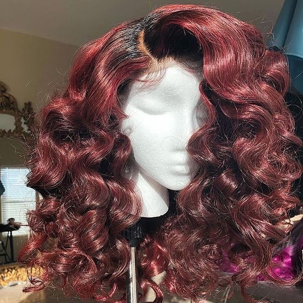 Ombre Tomato Red Color Wavy Hair Wig With 7 Workdays Customization 180lfw-15