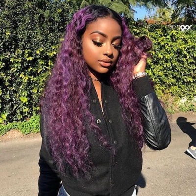 Suprise Offer 1B/Purple Color Curly Human Hair Wig 3-4 Days Customize 150lfw-09