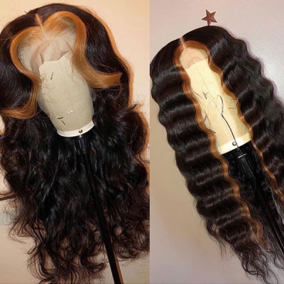 Glueless Wig Highlight Brown Strunk Strip Human Hair 150% Density 3-4 Days Customize 150lfw-13A12