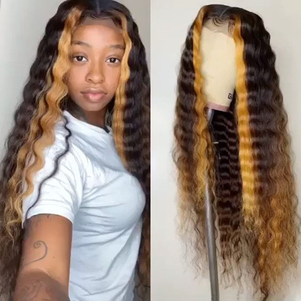Pastel Yellow Highlight Color Wavy Lace Wig With 7 Days Making 180lfw-21
