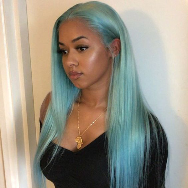 Light Blue Color Straight Virgin Human Hair Wig Customize With 7 Days 613lfw-41
